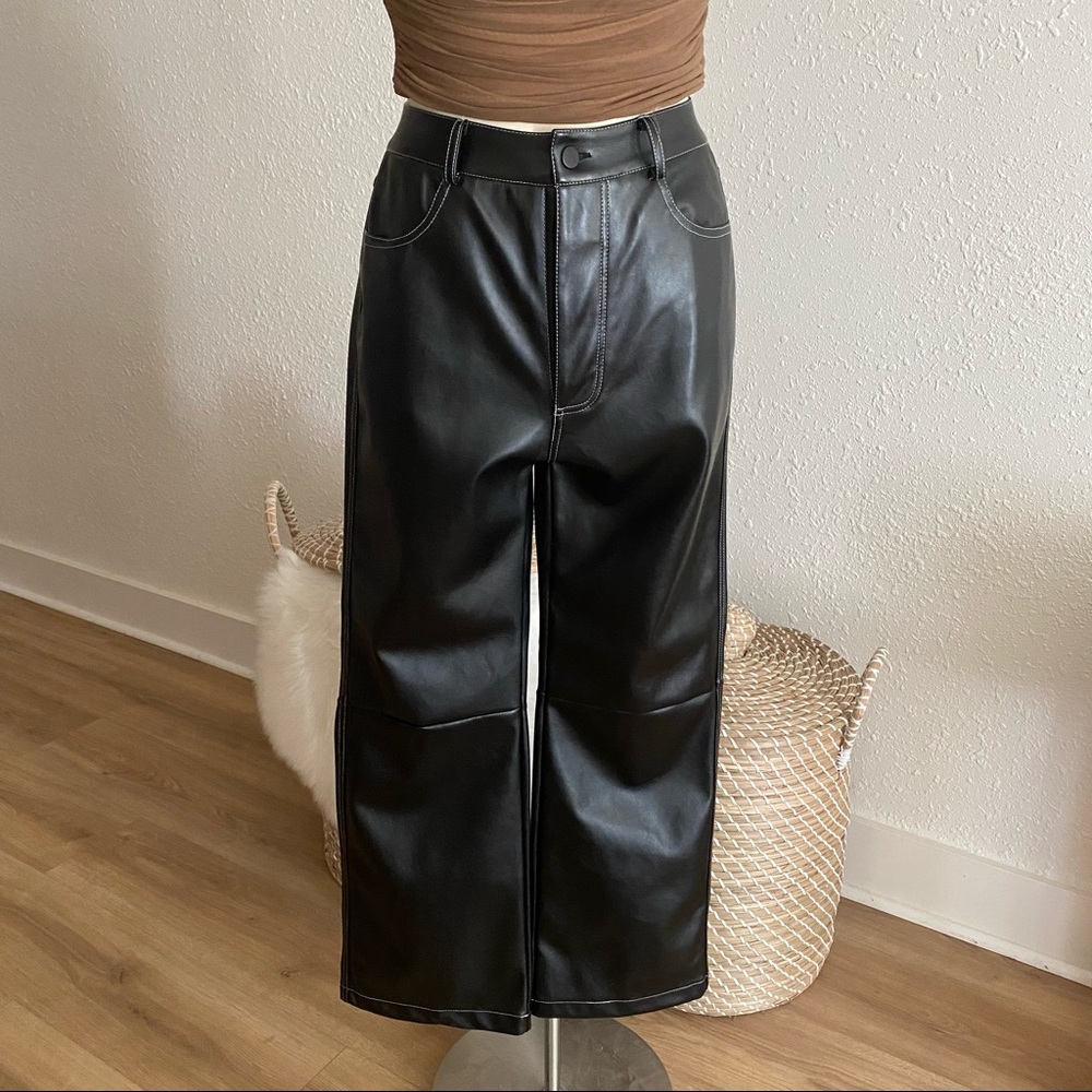 Faux Leather Pants White Stitching